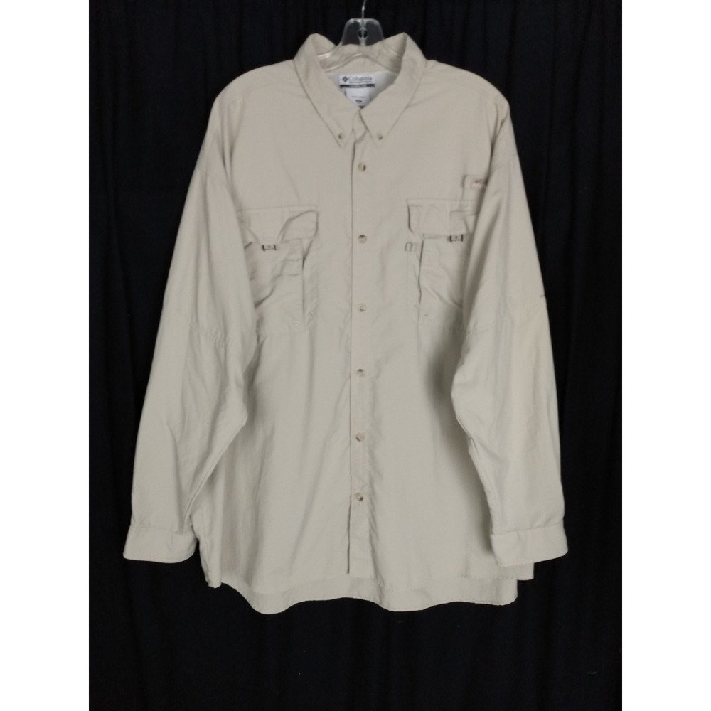 Columbia Shirt Mens 2X Beige PFG Fishing Pockets Lightweight Vented Long Sleeve‎